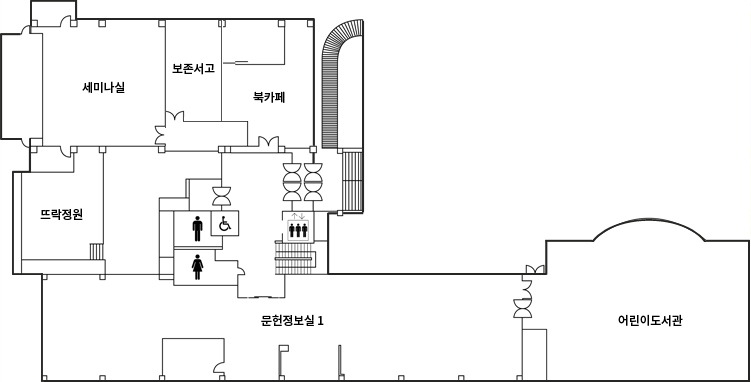 청미도서관 1F 안내 도면입니다.