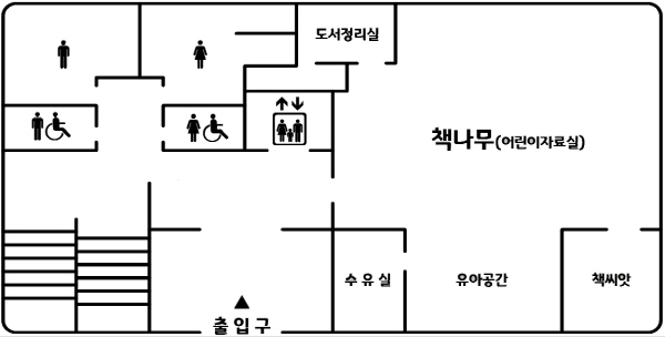 마장도서관 1F 안내 도면입니다.